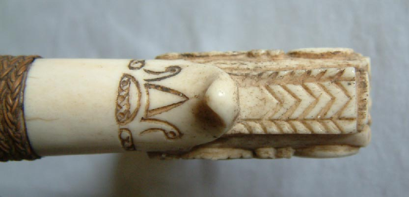 antique carved bone handle Mandau Borneo region head hunters knife small sword